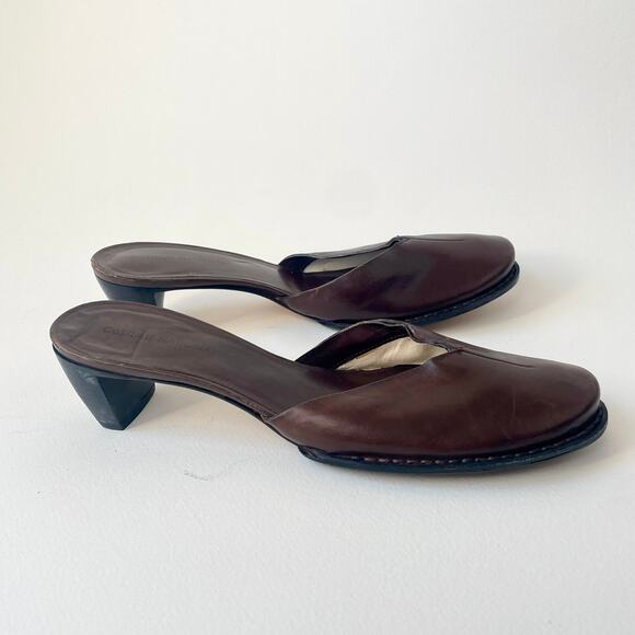 Vintage CoSTUME NATIONAL 90s Y2K Slide Mule Round Toe Stacked Sculptural Heel 37 - Picture 3 of 9